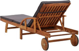 Solid Acacia Wood Sun Lounger with Dark Grey Cushions, 100% Polyester Outdoor Chaise Lounge for Garden Terrace Poolside - Photo 5