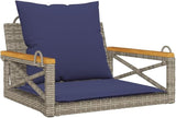 Gray PE Rattan Swing Bench with Navy Plush Cushions - Photo 3