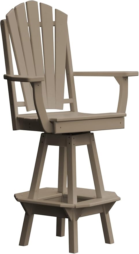 Poly Lumber Adirondack Swivel Bar Chair with Arms, Weathered Wood