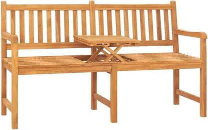 Premium Teak Wood Garden Bench with Convertible Table - 3-Seater Outdoor Patio Furniture for Comfortable Rustic Seating