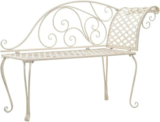 vidaXL Patio Chaise Lounge, Outdoor Chaise Lounge with Backrest, Garden Bench Lounge Chair for Beach Yard Balcony Poolside, Metal Antique White