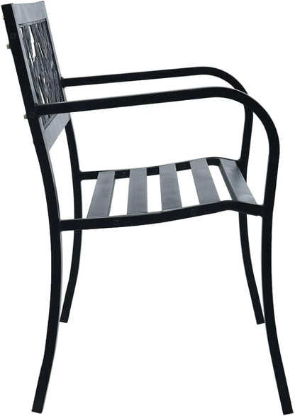 49.2 in Vintage Black Steel Garden Bench, Outdoor Seating for 2 with Floral Backrest, Rectangular Powder-Coated Metal Frame, 30.3 in High for Patio, Porch and Balcony
