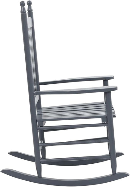 Rustic Rocking Chair, Solid Poplar Wood Indoor Outdoor Porch Chair with Comfortable Curved Seat, Matte Grey Finish for Living Room, Patio and Garden Decor