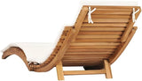 Folding Teak Outdoor Chaise Lounge 68.9 in, Cream Cushion, 3-Position Reclining Sunlounger for Patio Pool Deck - Photo 5