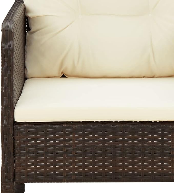 vidaXL Patio Lounge Set with Cushions - Brown Poly Rattan Garden Furniture, Metal Frame, White Cushion - Photo 5