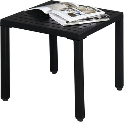 Outvita Metal Square Side Table, Indoor Outdoor Small Patio End Table, Portable Coffee Bistro Table for Deck Porch Yard Garden Balcony Bedside Black