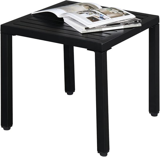Outvita Metal Square Side Table, Indoor Outdoor Small Patio End Table, Portable Coffee Bistro Table for Deck Porch Yard Garden Balcony Bedside Black