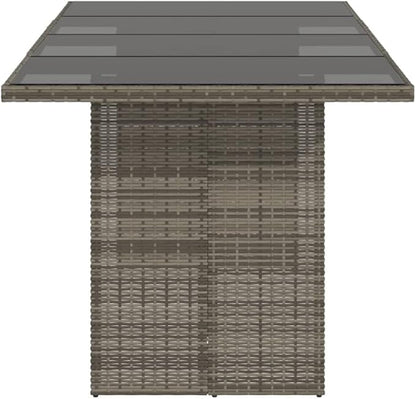 vidaXL Poly Rattan Outdoor Table - Glass top/Steel Frame - Gray Patio/Garden Rectangle - 74.8" L x 31.5" W