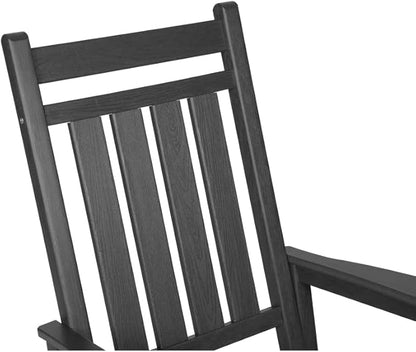 Outdoor Rocking Chair Set with Side Table, 3-Piece Rocking Chair Set with Wood-Texture,All Weather-Resistant,Black (Grey + Plastic)