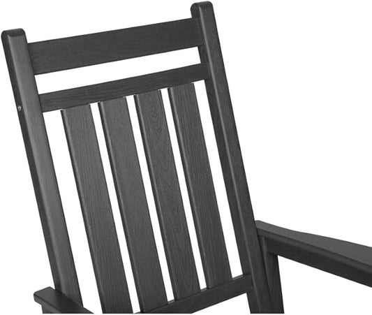 Outdoor Rocking Chair Set with Side Table, 3-Piece Rocking Chair Set with Wood-Texture,All Weather-Resistant,Black (Grey + Plastic)