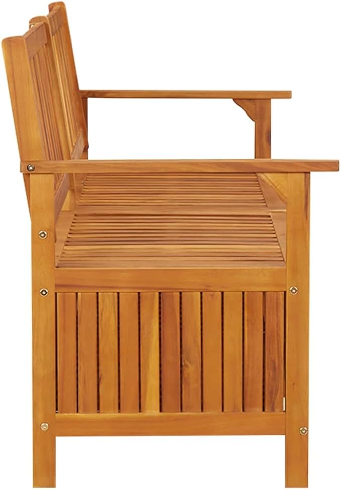 Natural Brown Solid Acacia Wood Storage Bench with 100% Polyester Large Cushion, 67-Inch Length, Spacious Seating for Three, Rustic Outdoor Indoor Furniture, Durable