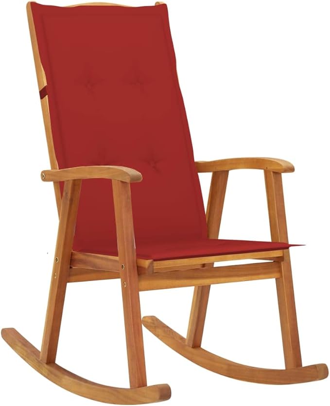 Acacia Wood Outdoor Rocking Chair 39.4 x 22.4 x 46.1 in Natural Brown, High Back Porch Rocker with Removable Polyester Cushions for Garden Patio Balcony Living Room