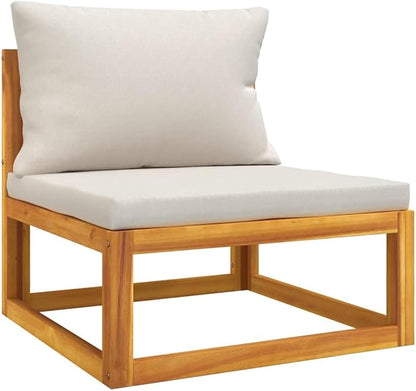 Garden Lounge Set, Light Grey Cushions, Natural Acacia Wood, Modular Outdoor Seating for Patio & Balcony