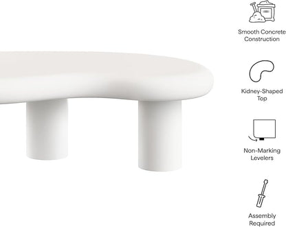 Modway Elowen Coffee Table in White - Concrete Sculptural Center Table for Indoor and Outdoor Spaces
