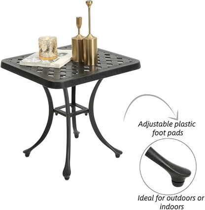 Patio Side Table, Cast Aluminum Square Outdoor Coffee Table for Backyard Garden or Balcony (Antique Brass)