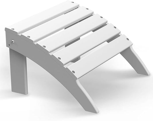 Briopaws Folding Adirondack Ottoman, HDPE Weather Resistant Adirondack Chair Footrest, Plastic Footstool for Patio Backyard Outdoor Poolside Porch Deck Lawn Indoor, White, 19.7W x 18.5L x 13H Inch