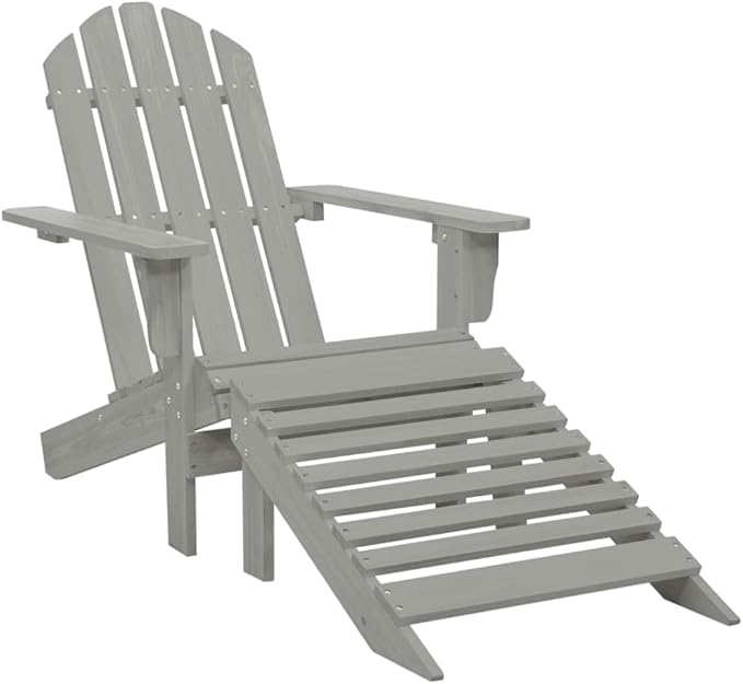 Vintage Wooden Outdoor Chair with Ottoman 37.8 x 60.2 x 34.6 in Grey Hardwood Foldable Lounge Seat for Garden Patio Terrace