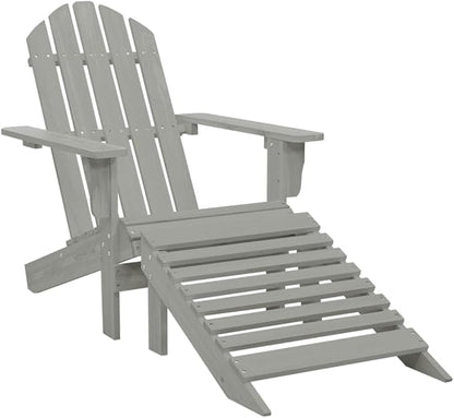 Outdoor Patio Chair with Ottoman Gray Solid Hardwood Lounge Chair for Patio Garden Outdoor Furniture Relaxing Chair for Reading and Lounging