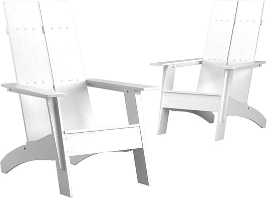 Flash Furniture Set of 2 Sawyer Modern 2-Slat Back Adirondack Chairs - White All-Weather Poly Resin Lounge Chairs