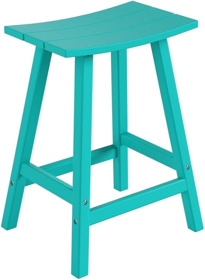 Costaelm 24" Height Outdoor Bar Stools, All-Weather Bar Stools, Adirondack Poly Patio Bar Stool for Patio, Deck, Kitchen Counter and Garden, Turquoise