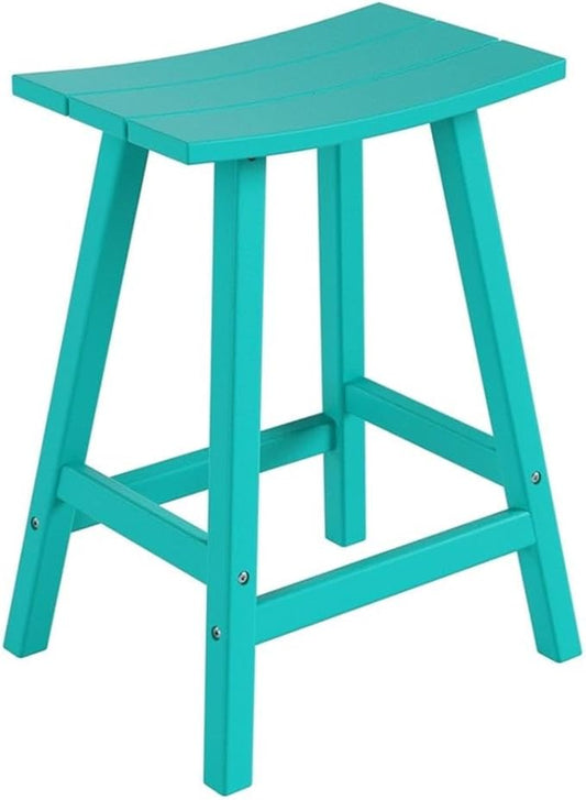Costaelm 24" Height Outdoor Bar Stools, All-Weather Bar Stools, Adirondack Poly Patio Bar Stool for Patio, Deck, Kitchen Counter and Garden, Turquoise