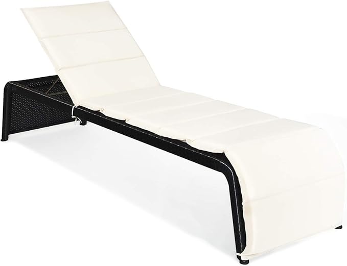 COSTWAY Patio Rattan Lounge Chair, Cushioned Chaise Recliner Chair with Adjustable Back - Photo 1