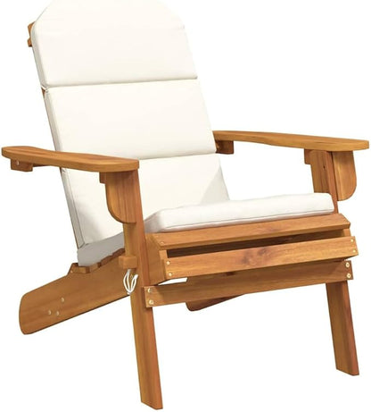 Solid Acacia Wood Adirondack Garden Chair with Cushion, Foldable Outdoor Patio Furniture for Balcony and Garden, Rustic Modern Design, Easy Assembly, Weather-Resistant