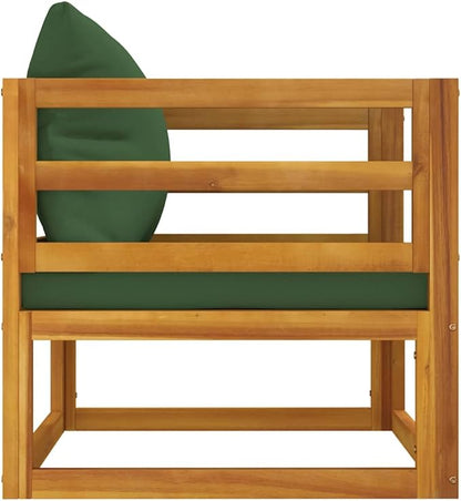 Acacia Wood Garden Chair with Green Cushions, Durable Outdoor Seating for Balcony & Patio, Comfortable Modern Design