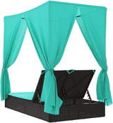 78.7"x44.9" Double Chaise Lounge Outdoor with Roof Turquoise Cushions Black PE Rattan Patio Furniture Adjustable - Photo 7