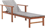Outdoor Chaise Lounge 78.7 in Grey Poly Rattan with Acacia Wood Frame Adjustable Reclining Patio Sunbathing Chair for - Photo 2