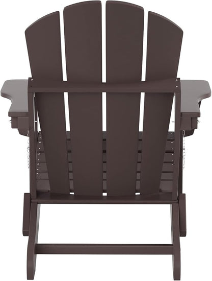 WO Home Furniture Adirondack Chairs Table Set of 3 PCS Outdoor Folding Chairs Coffee Table Weather/UV Resistant for Lawn, Garden, Bon Fire, Balcony (Dark Brown)
