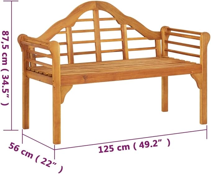 Rustic Acacia Wood Garden Bench for Patio Indoor Outdoor Use Brown Rectangular Bench with Ergonomic Design 49.2 x 49.2 x 34.4 Inches Solid Wood Oiled Finish