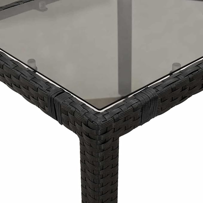 vidaXL Patio Table - Outdoor Garden Furniture - Black Poly Rattan - Rectangular Glass top - Patio/Deck/Garden use - Weather Resistant - 74.8"x35.4"x29.5"