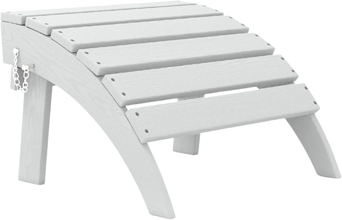Folding Adirondack Ottoman Footrest, HDPE Plastic Outdoor Footstool No Assembly Required, All-Weather Foldable Ottoman for Adirondack Chair, Patio, Lawn, Garden, Deck, Poolside, Fire Pit, White