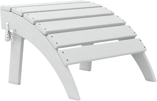 Folding Adirondack Ottoman Footrest, HDPE Plastic Outdoor Footstool No Assembly Required, All-Weather Foldable Ottoman for Adirondack Chair, Patio, Lawn, Garden, Deck, Poolside, Fire Pit, White