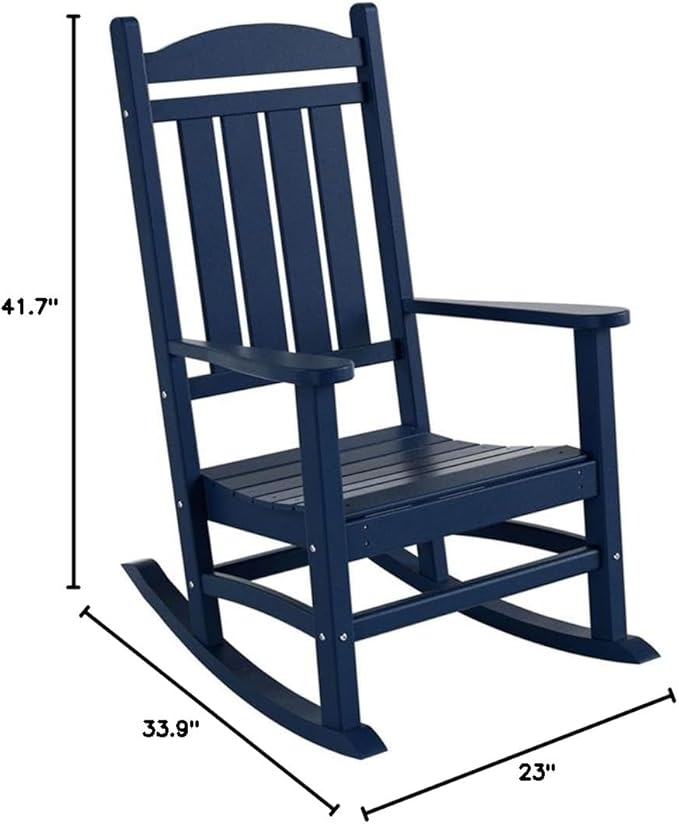 Costaelm Oversized Outdoor Rocking Chair, High Back Porch Rocker Chair, HDPE All Weather Resistant Outdoor Seating Furniture Wide Rocker Chair for Patio, Lawn, Garden, Navy Blue