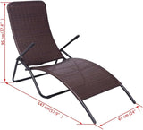 Folding Brown Poly Rattan Sun Lounger 57.9 x 24 x 37.4 in, Powder-Coated Steel Frame - Photo 2