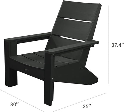 Adirondack Chair, All-Weather HIPS Plastic Outdoor Sitting for Patio, Fire Pit, Garden (Modern Black)