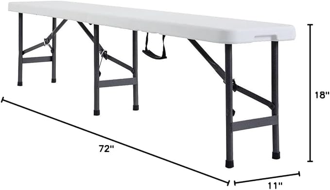 VINGLI 6 feet Plastic Folding Bench,Portable in/Outdoor Picnic Party Camping Dining Seat, Garden Soccer Multipurpose Entertaining Activities, Smooth HDPE Tabletop (1, White, 6ft)