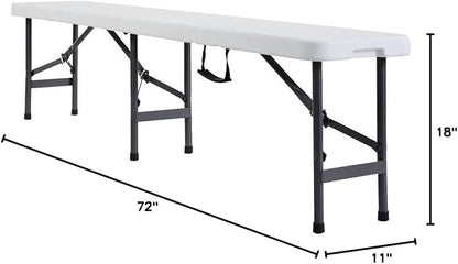 VINGLI 6 feet Plastic Folding Bench,Portable in/Outdoor Picnic Party Camping Dining Seat, Garden Soccer Multipurpose Entertaining Activities, Smooth HDPE Tabletop (1, White, 6ft)