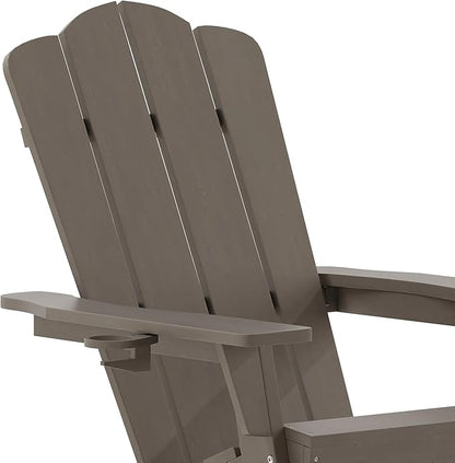 Flash Furniture Newport Adirondack Rocking Chairs with Cup Holder, Weather Resistant Poly Resin Adirondack Rocking Chairs, Set of 2, Brown
