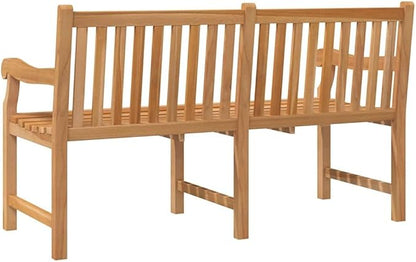 Solid Teak Wood Garden Bench with Carved Armrests, Light Brown Outdoor Patio Seating, Extra Heavy Durable Rectangular Bench for Backyard and Terrace, Vintage Style