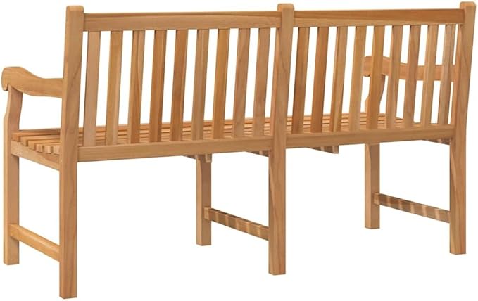 Light Brown Solid Teak Wood Garden Bench, Extra Heavy Durable Vintage Outdoor Seating for Patio, Weather Resistant Rustic Furniture with Spacious Design for 3 People, Easy