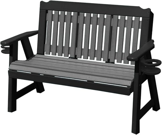 2-Person 4FT Plastic Poly Lumber Wood Cup Holders Bench Amish Craftsmanship Made in USA HDPE with No wood fibers Memorial Patio Outdoor Garden Porch Church Logan Series Signature design 800 lbs Limit