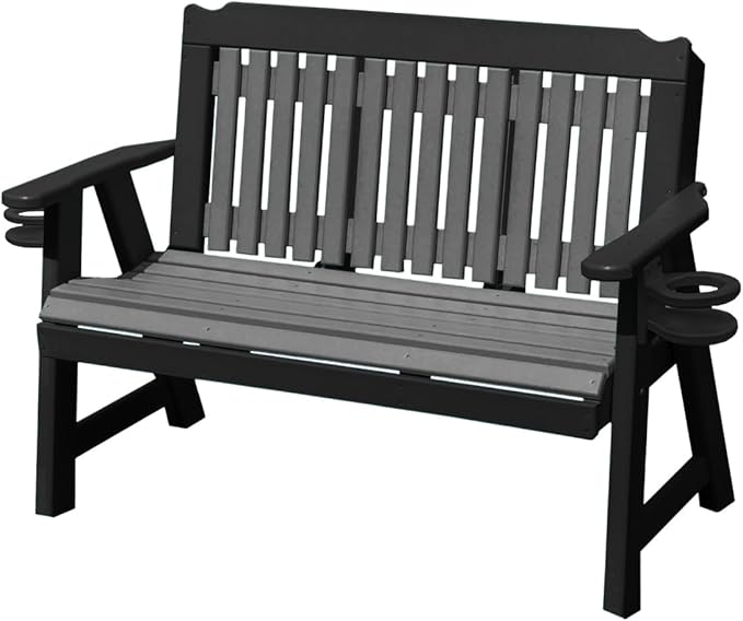 3-Person 5FT Plastic Poly Lumber Wood Cup Holders Bench Amish Craftsmanship Made in USA HDPE with No wood fibers Memorial Patio Outdoor Garden Porch Church Logan Series Signature design 800 lbs Limit
