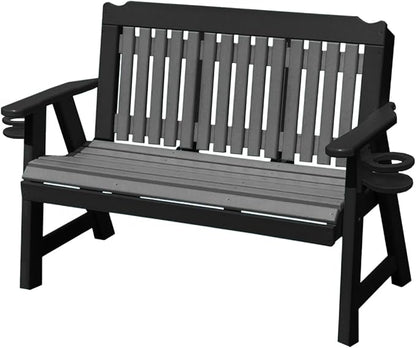 3-Person 5FT Plastic Poly Lumber Wood Cup Holders Bench Amish Craftsmanship Made in USA HDPE with No wood fibers Memorial Patio Outdoor Garden Porch Church Logan Series Signature design 800 lbs Limit