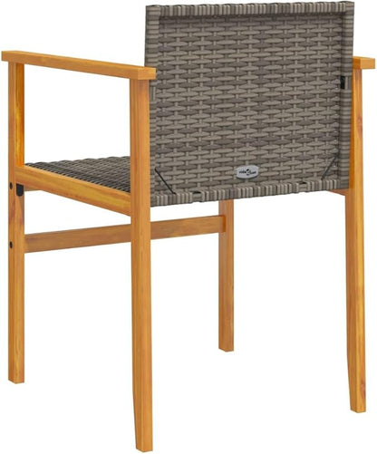 Patio Chairs 2 pcs Gray Poly Rattan&Solid Wood Sillas para Patio Lawn Chairs for Dining Table Garden Chair for Picnic Study Courtyard Living Room