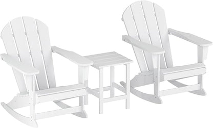 WO WESTIN OUTDOOR HDPE Laguna Outdoor Rocking Poly Adirondack Chair with Side Table 3-Piece Set, White
