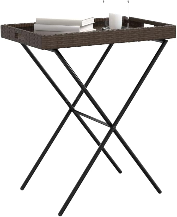 Folding Tray Table, Outdoor coffee table Outdoor Dining Table Outdoor side table Patio table Patio Bistro Accent Table Suitable for Garden Patio Backyard Deck Brown 25.6"x15.7"x29.5" Poly Rattan