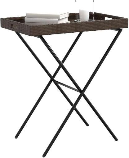 Folding Tray Table, Outdoor coffee table Outdoor Dining Table Outdoor side table Patio table Patio Bistro Accent Table Suitable for Garden Patio Backyard Deck Brown 25.6"x15.7"x29.5" Poly Rattan